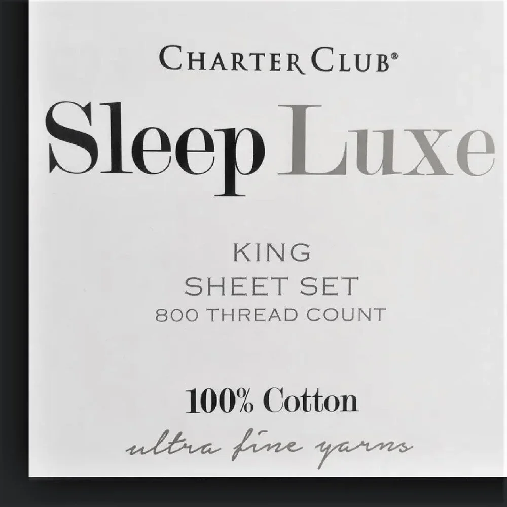 new WISTERIA Charter Club Sleep Luxe 800 TC 100% Cotton Sateen KING Sheet Set